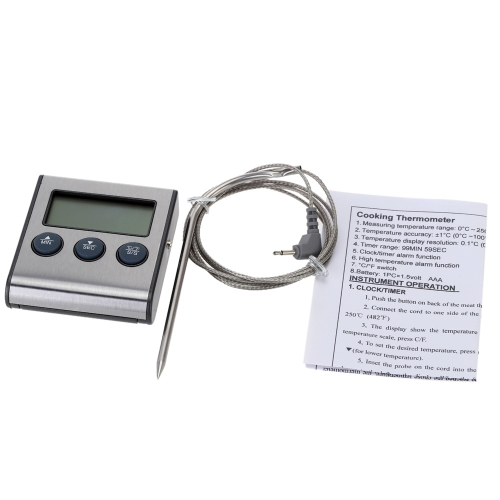 Digital Cooking Thermometer with Probe Timer Timing and Alarm Function 0-250