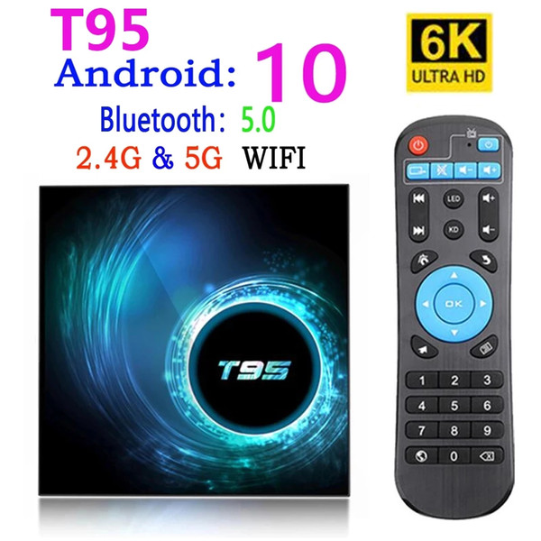 T95 Smart Tv Box Android 10 4k 6k 4g 32gb 64gb 2.4g & 5g Wifi Bluetooth 5.0 Quad Core set-top box media Player