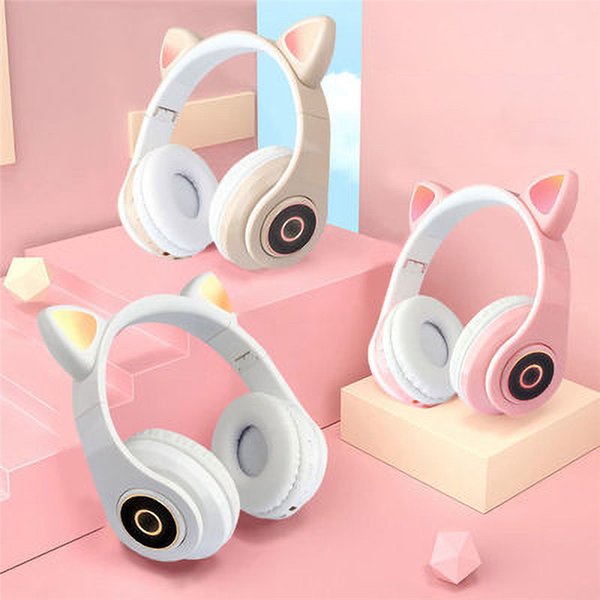 LED Cat Ear Noise Cancelling Headphones Bluetooth 5.0 Young People Kids Headset Support TF Card 3.5mm Plug With Mic