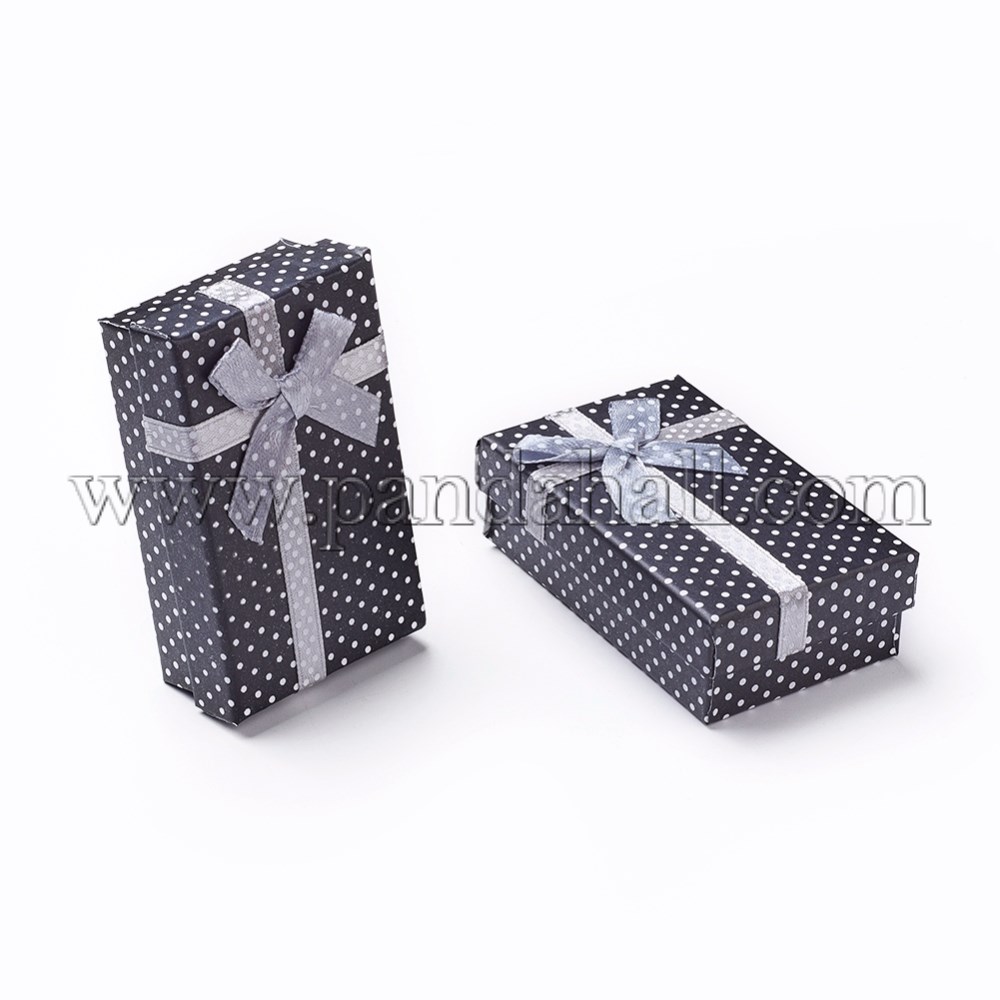 Cardboard Necklace Boxes with Bowknot and Sponge Inside, for Necklaces and Pendants, Rectangle, Black, 80x50x25mm