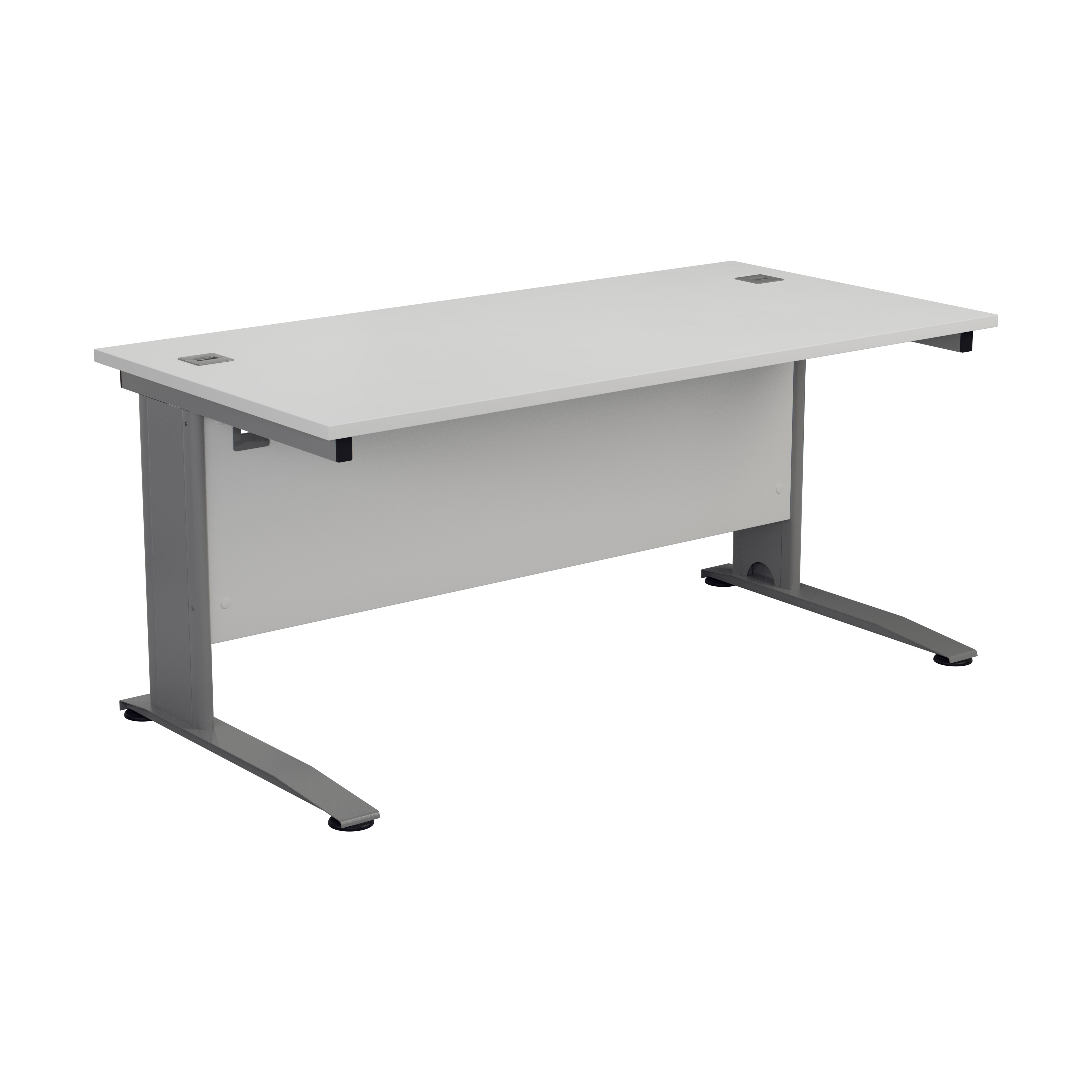 One Cable Cantilever 1400 Rectangular Workstation - White Top Silver Legs