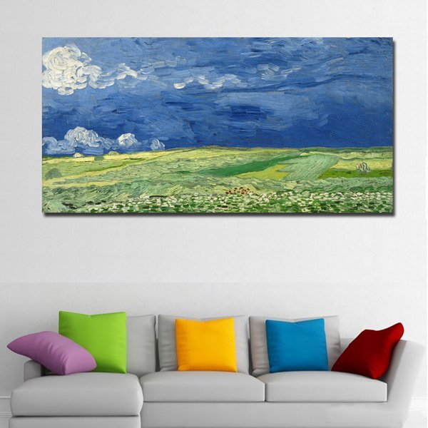 Wheatfield Under Thunderclouds By Van Gogh Abstract Art Landscape Painting On Canvas Print Wall Art For Living Room Home Decor