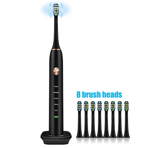 Wireless Induction Rechargeable Sonic Electric Toothbrush with 8 Toothbrush Head