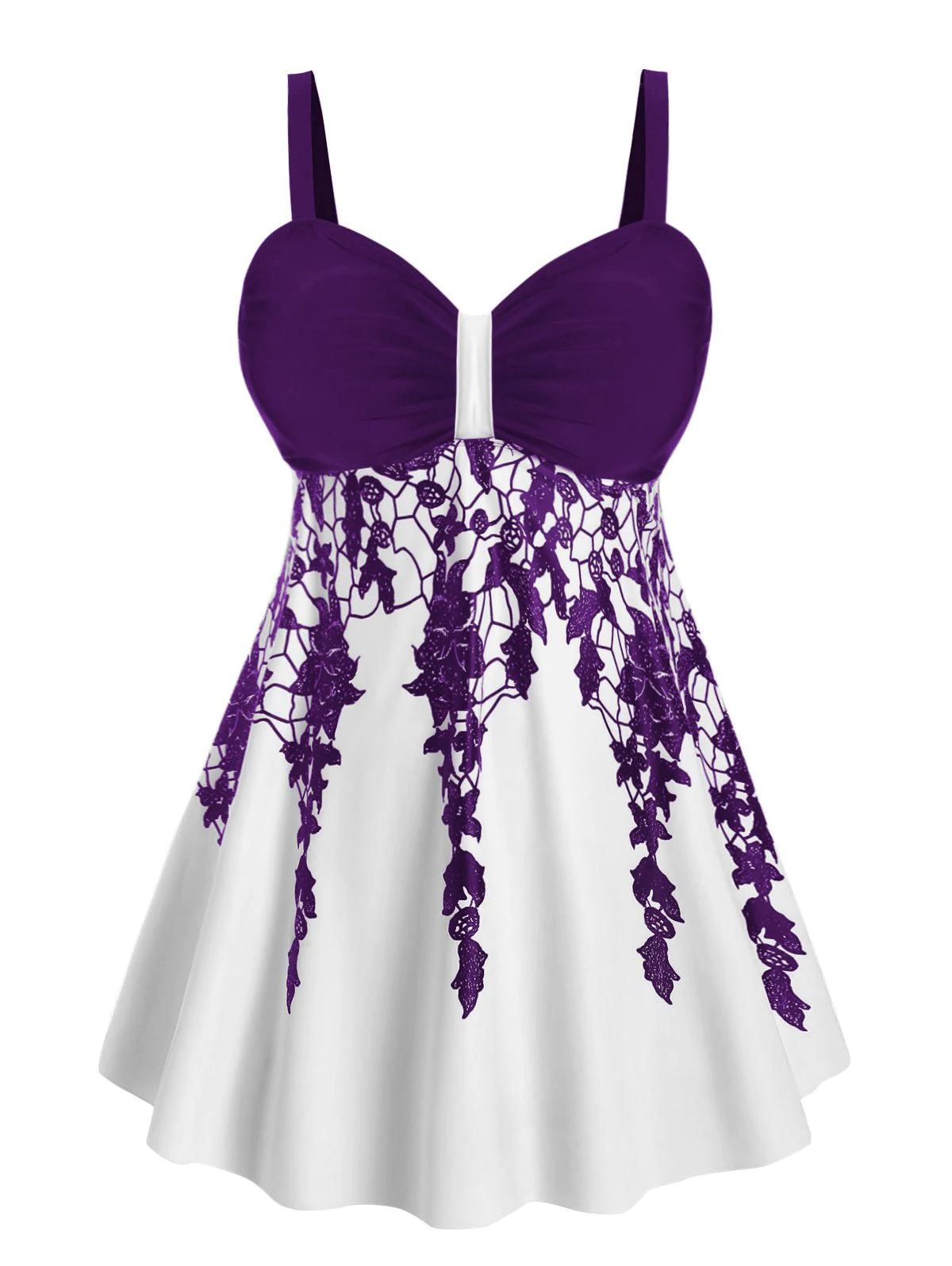 Ruched Floral Skirted Plus Size Tankini Swimsuit