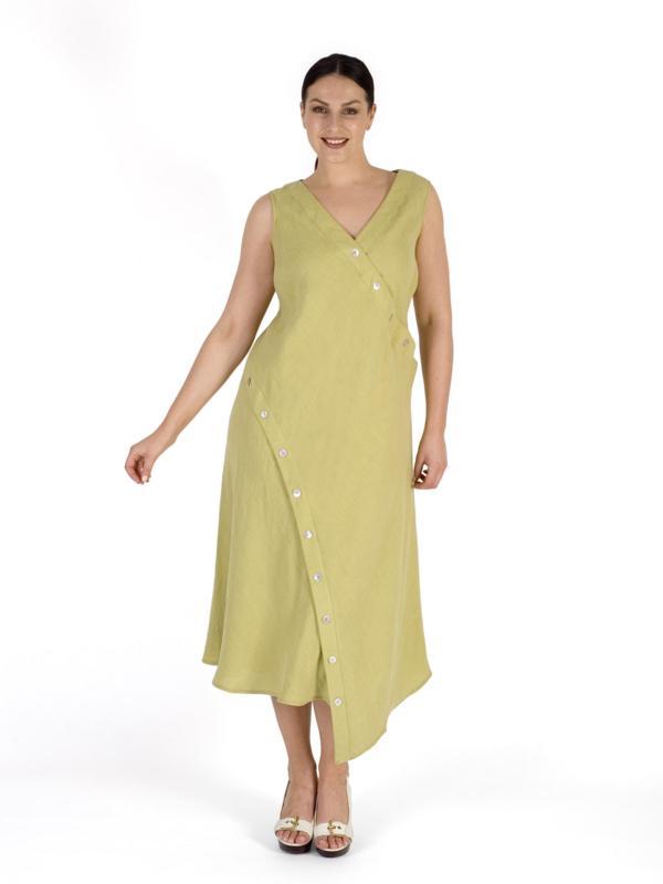 Lime Button Detail Linen Dress
