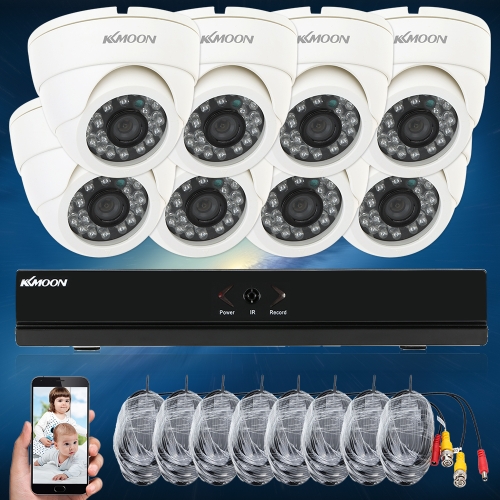 KKmoon 16ch 960H / D1 800TVL CCTV Surveillance DVR Système de Sécurité P2P Cloud Onvif Réseau Numérique Vidéo Enregistreur + 8 * Caméra Intérieure + 8 * 60ft Câble