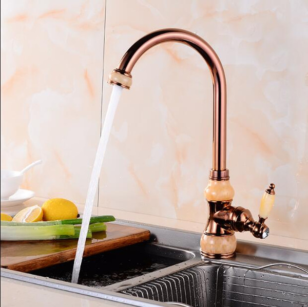 brass and jade kitchen faucet gold copper water tap cold sink faucet vegetable washing basin sink mixer rotating