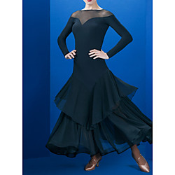 Ballroom Dance Dress Cascading Ruffles Tiered Women's Performance Long Sleeve Polyester Taffeta Lightinthebox