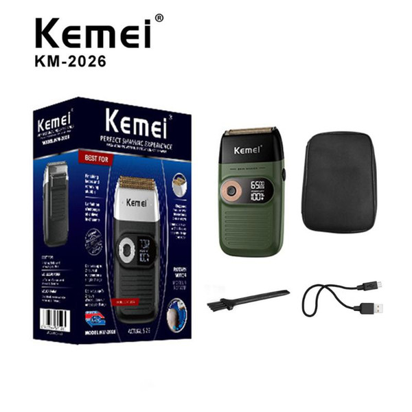 kemei electric razor shaver lcd display portable electric men shaver beard trimmer rechargeable 1400ma km-2026 2020 new
