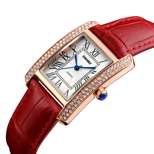 SKMEI 3ATM Water-resistant Fashion Casual Watch Women Quartz Watches Genuine Leather Wristwatch Female Relogio Musculino