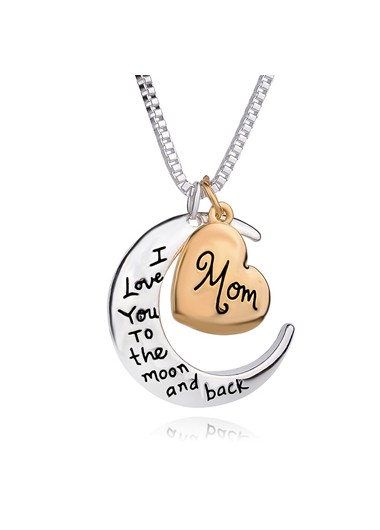 Letter Print Moon and Heart Shape Necklace