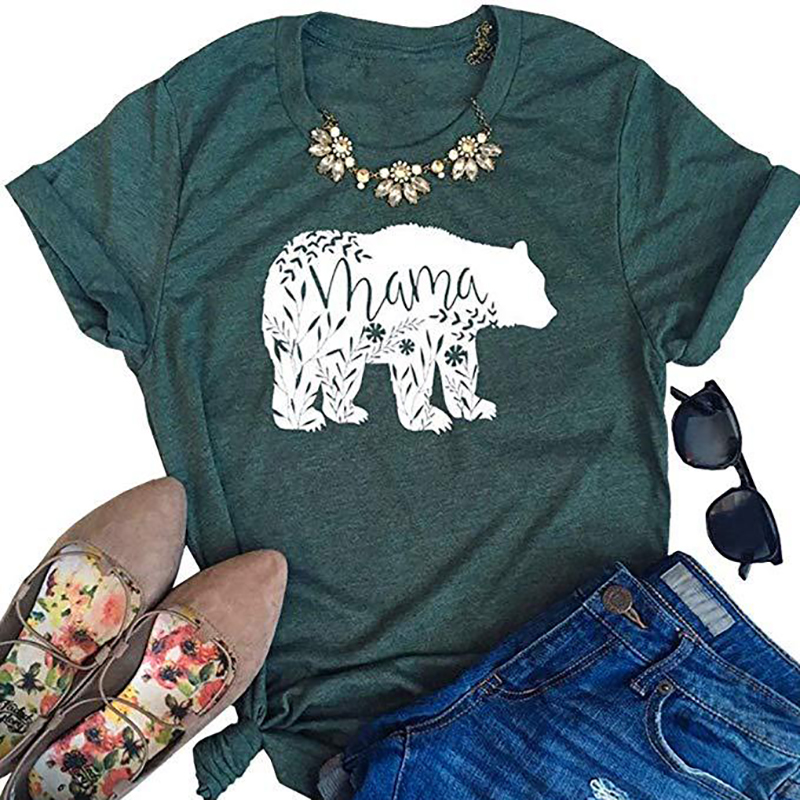 Casual Short-sleeve Mama Bear Printed Tee For women