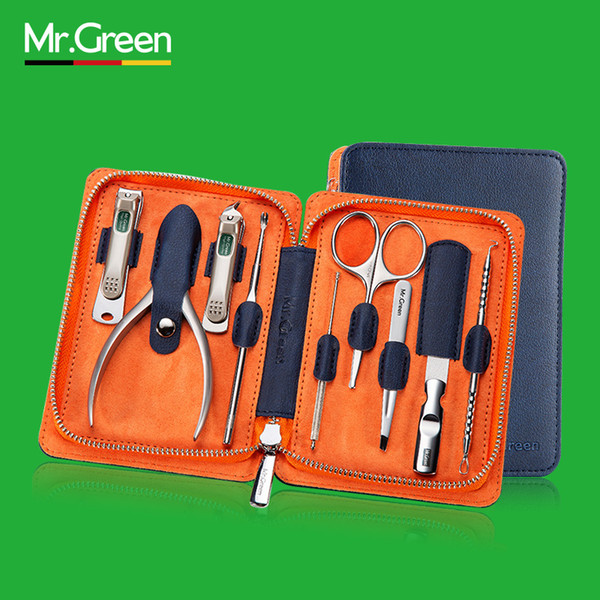 mr.green 9pcs/set nails art clipper scissors tweezer knife toe professional manicure set