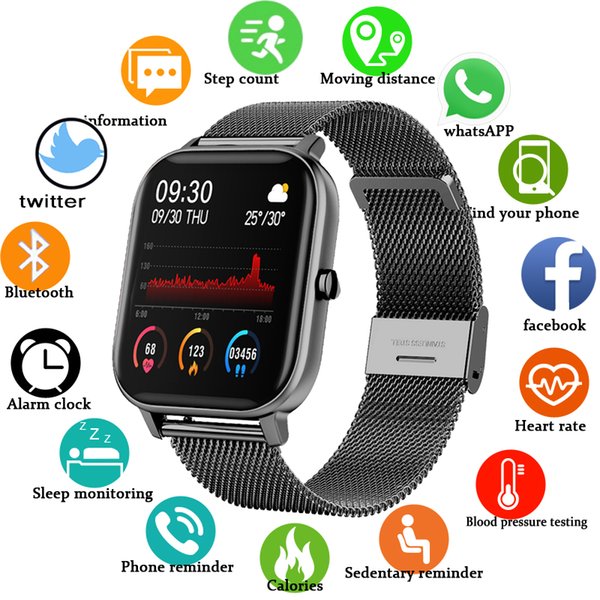 YOSON Smart Watch P8 Women men Color Screen Full Touch Fitness Tracker Blood Pressure Passomete Push Message Smartwatches for Xiaomi Apple