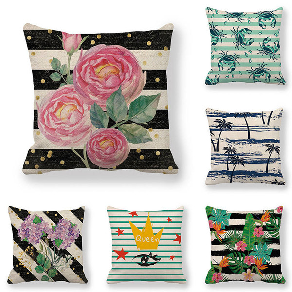 45cm*45cm cushion cover black striped flowers linen/cotton cover cushion sofa and home decorative pillow