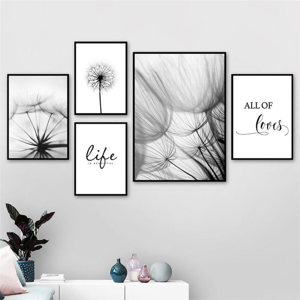 nordic dandelion art canvas painting posters and prints black white loves life quotes wall pictures for living room decor al133